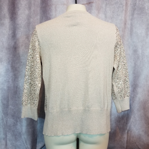 WHBM Champagne Colored Sequined Cardigan Sz Medium - Picture 2 of 5